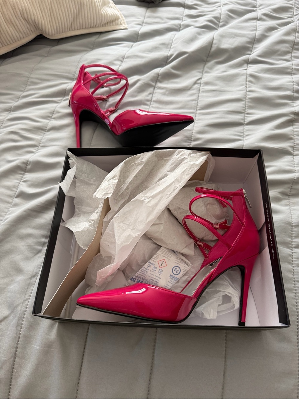 Nine West Fuchsia Patent Strappy Pointed-Toe Stiletto Heels
